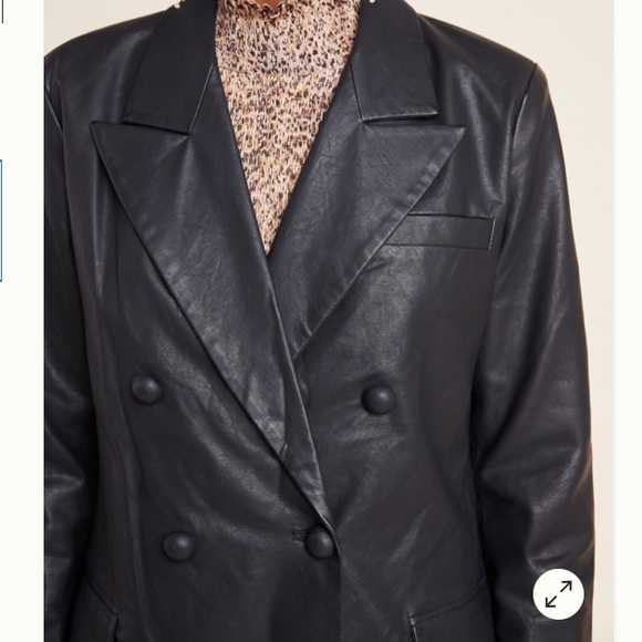 NWT Anthropologie Angela Vegan Leather Double-Breasted Blazer S - Picture 4 of 9